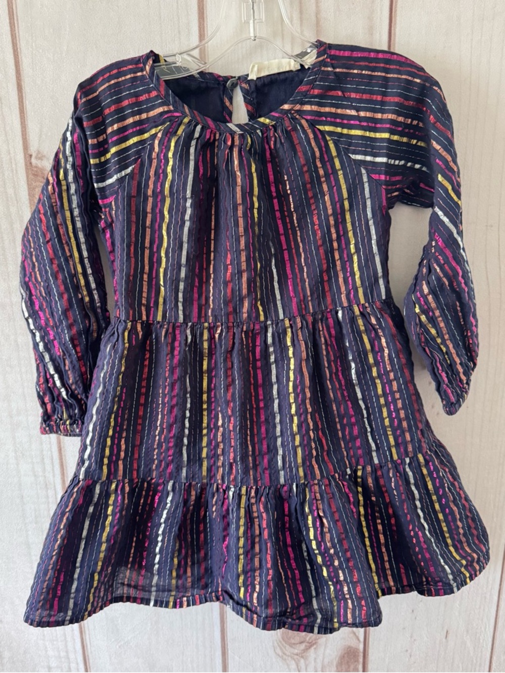 Roller Rabbit Girls Rainbow Lurex Priscilla Dress Navy Metallic Stripes‎ Size 4